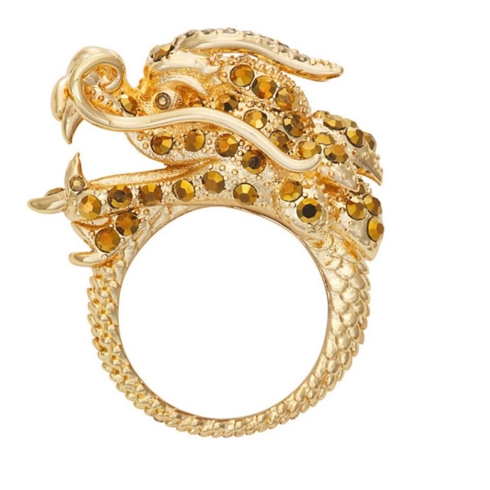 Vera Wang Gold and Orange Ring with Intricate Design size 8